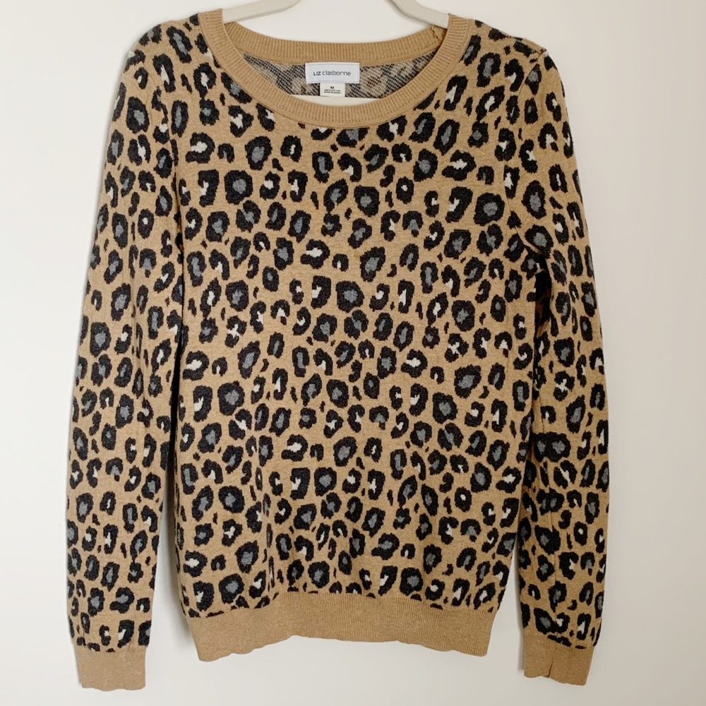 Liz Claiborne Tan Leopard Print Sweater Women’s M